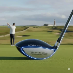 Side profile of an aerodynamic golf driver head highlighting the streamlined shape for maximum speed.