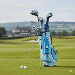 A lightweight ladies golf club set designed for beginners featuring high-loft woods and hybrid clubs.