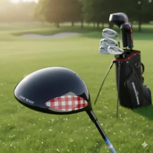 Close-up of a high-lofted driver from a budget-friendly golf club set, designed for maximum distance.
