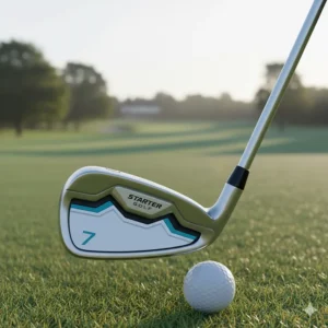 Close-up of a cavity back iron showing the perimeter weighting that provides extra forgiveness on off-centre hits.