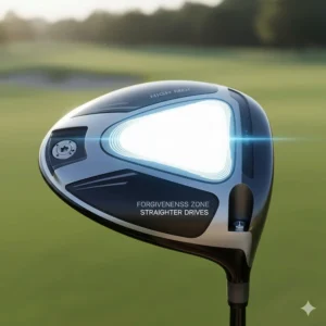 Illustration of a high MOI driver face highlighting the sweet spot for straighter drives.