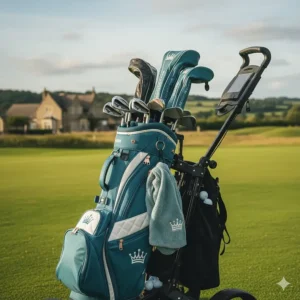 A stylish women's golf club set organised in a 14-way divider cart bag ready for the fairway.
