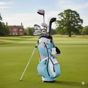 Ladies' budget golf club set in a lightweight trolley bag, perfect for new female players in the UK.