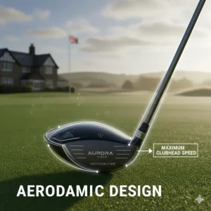 Illustration highlighting the aerodynamic features of a 460cc adjustable driver designed for maximum clubhead speed.