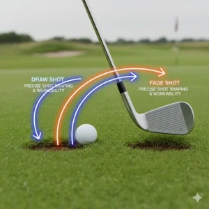 Alt text for image 8 Illustration of a blade iron's profile, highlighting the workability preferred by category 1 golfers for shaping shots.