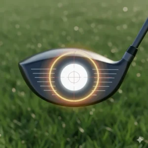 Diagram showing the expanded sweet spot on a driver face designed to provide forgiveness on off-centre hits.