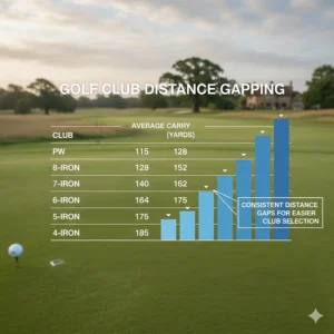 A clear chart displaying the consistent distance gapping between different clubs in a standard game improvement iron set.