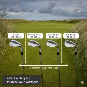 An infographic showing recommended yardage gaps between a 9-iron and various wedges.