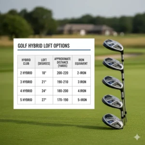 A diagram illustrating various golf hybrid loft options and their corresponding iron replacements.