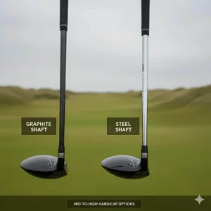 Side-by-side comparison of lightweight graphite and traditional steel shafts for game-improvement iron sets.