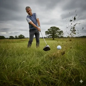 Illustration of a hybrid club's versatility when playing a recovery shot from thick primary rough.