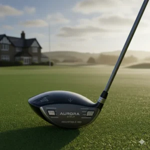 Diagram of a driver sole with sliding weights positioned to correct a slice or hook for better shot shape.