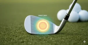 Illustration highlighting the concentrated sweet spot on a players iron for maximum feedback.