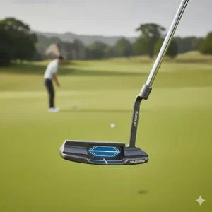 A mallet-style beginner golf putter with alignment lines to help new players with accuracy on the green.