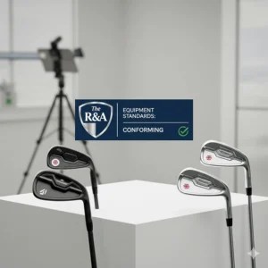 The R&A logo alongside conforming golf irons, signifying that value driver UK clubs meet the same strict standards as premium brands.