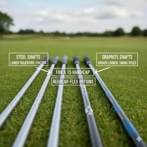 A selection of regular-flex steel and graphite shafts suitable for a 15-handicap golfer's swing speed.