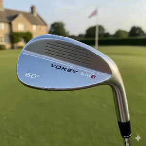 Close-up of a previous-generation Titleist Vokey SM8 60-degree lob wedge, offering high-performance value for UK golfers on a budget.
