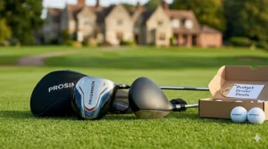 Close-up of high-lofted golf drivers with a "Budget Driver Deals" tag, suitable for UK golfers looking for clubs under £150.