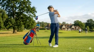 Junior golf clubs for boys featuring graphite shafts and oversized heads for easier hitting.