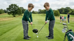 A lightweight set of left-handed golf clubs specifically designed for junior players in the UK.