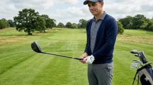 Close-up of a high-performance left-handed golf driver designed for maximum distance.