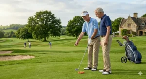 A graphic comparison of a senior swing path versus a high-speed path, highlighting the benefits of lightweight graphite shafts.