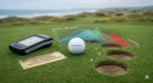 Alt text for image 4: An illustration of a control golf ball landing on a green with high backspin, demonstrating the drop and stop performance preferred by low-handicap players.