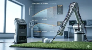 Alt text for image 3: An infographic illustrating the higher launch and lower spin rates achieved with distance golf balls off the tee.