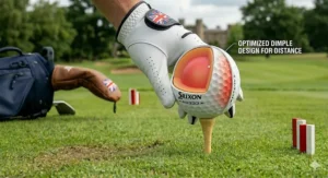 A golfer wearing a white glove preparing to strike a soft golf ball, representing the ideal setup for achieving maximum distance on the fairway.