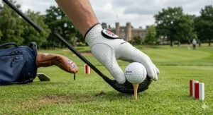A close-up illustration of a soft golf ball at impact, demonstrating how low compression helps golfers with moderate swing speeds achieve greater distance.