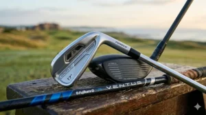 Alt text for image 9: Comparison between a driving iron and a compact hybrid, highlighting the preferred choice for skilled ball-strikers.