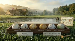 A price comparison graphic showing how much UK golfers save per dozen by choosing high-grade lake balls over brand-new premium golf balls.
