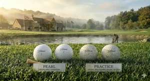 An infographic comparing the distance and launch angle of new golf balls versus the best lake balls to show performance retention.