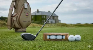 A modern driver resting next to a box of low-spin golf balls, highlighting a complete anti-slice setup.