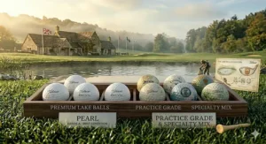 An illustration highlighting the environmental benefits of using recycled lake balls, showcasing the reduction of plastic waste on UK golf courses.