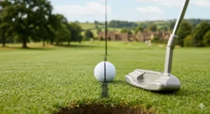 Beginner-friendly golf balls featuring large alignment lines to help with putting accuracy on the green.