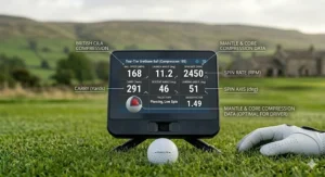 An infographic showing optimal launch monitor data, including ball speed and descent angle, for low handicappers using tour-tier balls.