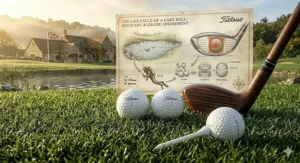 A professional diver recovering lost golf balls from a water hazard at a British golf club to be cleaned and sold as lake balls.