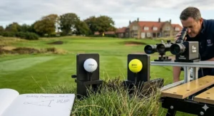 A selection of various yellow and white golf balls arranged to illustrate the range of options available for UK golfers.