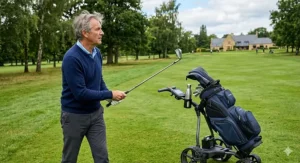 A compact golf bag for electric trolley ideal for golfers with limited storage space in their car boot.