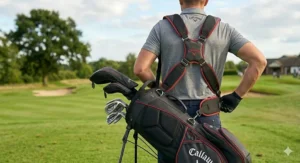 The ergonomic dual-strap system on a lightweight golf bag with a 14-way divider.