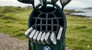 Internal club divider system inside a golf carry bag to keep clubs organised.