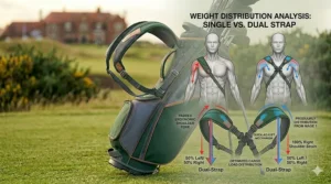 Diagram showing even weight distribution across shoulders with a dual strap bag.