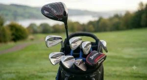A protective rain hood attached to a budget-friendly carry golf bag.