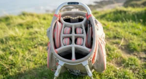 An interior view of the top cuff, showing structured dividers for better club organisation and quick access during a round.