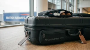 A golf travel bag featuring exterior pockets for storing shoes and golf gear.