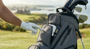 Easy-access magnetic pocket on a premium lightweight golf stand bag.
