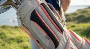 A sleek, minimalist pencil-style bag, perfect for a fast-paced, social 9-hole round with a half set of clubs.