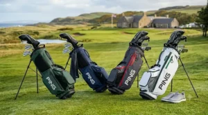 A collection of golf stand bags in various professional colour schemes suitable for any golf club kit.