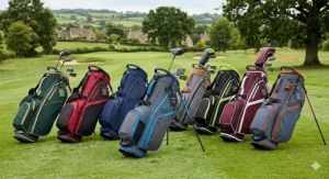 Modern, stylish design of a golf stand bag priced under £150, available in various colours.